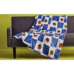Room Essentials Blue White Checkered Tomato Print Throw Blanket 50 x 60